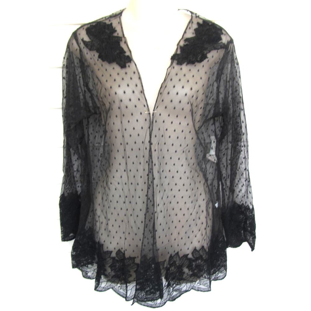 Victoria's Secret Gold Label Vintage Black Lace Open Front Embroidered Robe OSFM